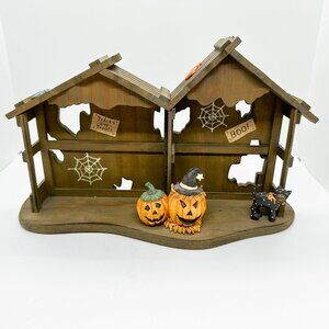 Vintage 1994 Calico Kittens Halloween Background Display Haunted House Pumpkins